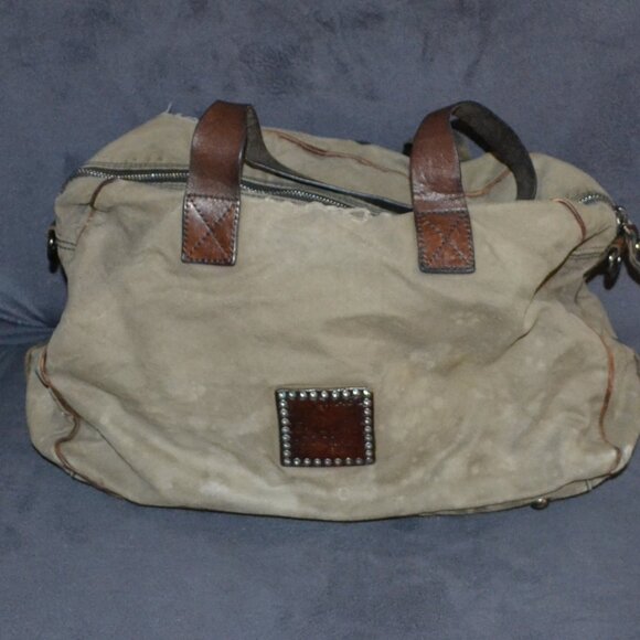 CAMPOMAGGI Canvas Leather Shoulder Bag Made In Italy - Picture 6 of 16